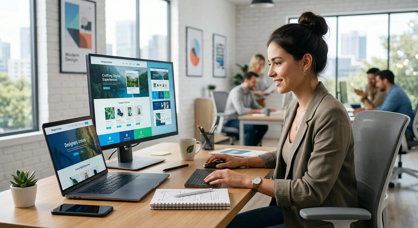 Professional working on a digital business website in an office