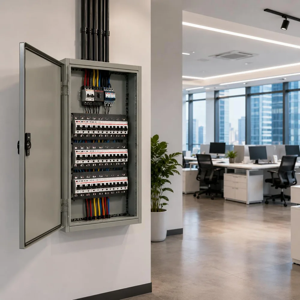 Electrical distribution panel in a modern professional office