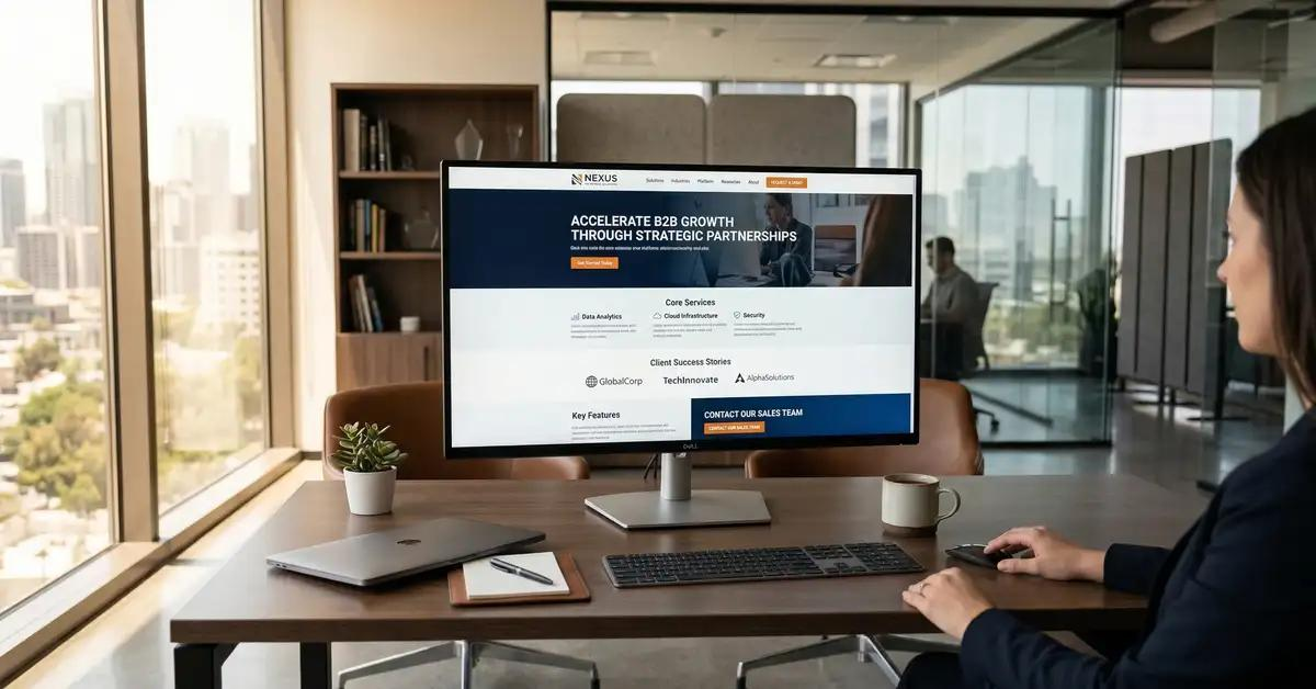 Visuel fourni : site professionnel affiché sur un écran dans un espace de travail